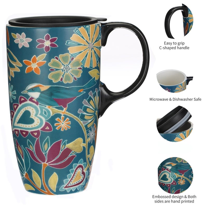 Topadorn 17 oz Tall Ceramic Latte Mug Coffee Cup with Handle Sealed Lid Coffee Mug, Set of 2, Mother's Day Gift - Image 5